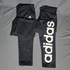 ADIDAS Women's MEDIUM Climalite Black Leggings Floral & Spellout Black Lot of 2
